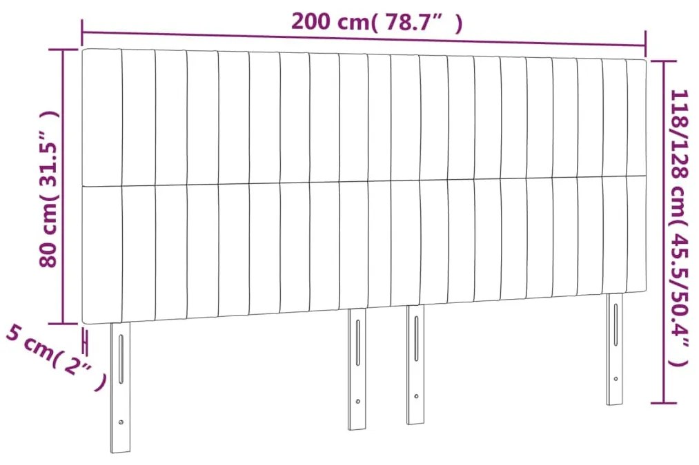fekete bársony LED-es fejtámla 200x5x118/128 cm
