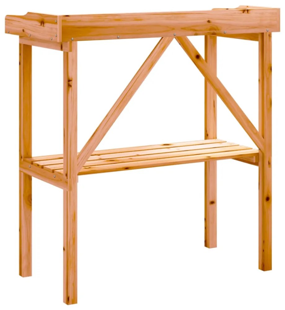barna tömör fenyőfa növénytartó asztal polccal 78x38x82,5 cm