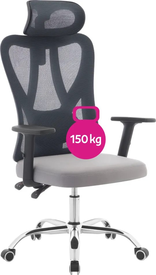 Irodai szék, sötétszürke/világosszürke/króm, teherbírás 150 kg, ADEMIR