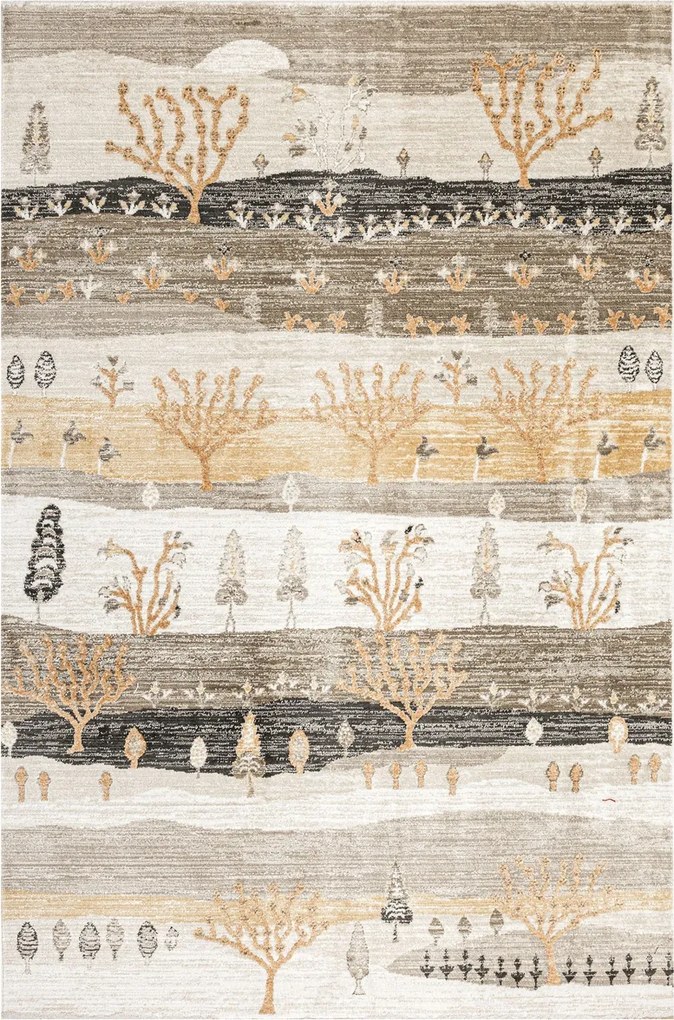 Szőnyeg A Fákon, Mint Kép Tájkép Szürke Krém Bézs Réz Természet 160x240 cm