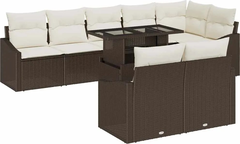 vidaXL Kerti Kanapé Szett párnával tárolóval 9 pcs Barna és krémszínű