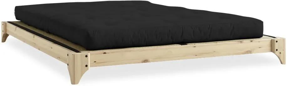 Elan Comfort Mat Natural Clear/Black borovi fenyőfa franciaágy matraccal és tatamival, 140 x 200 cm - Karup Design