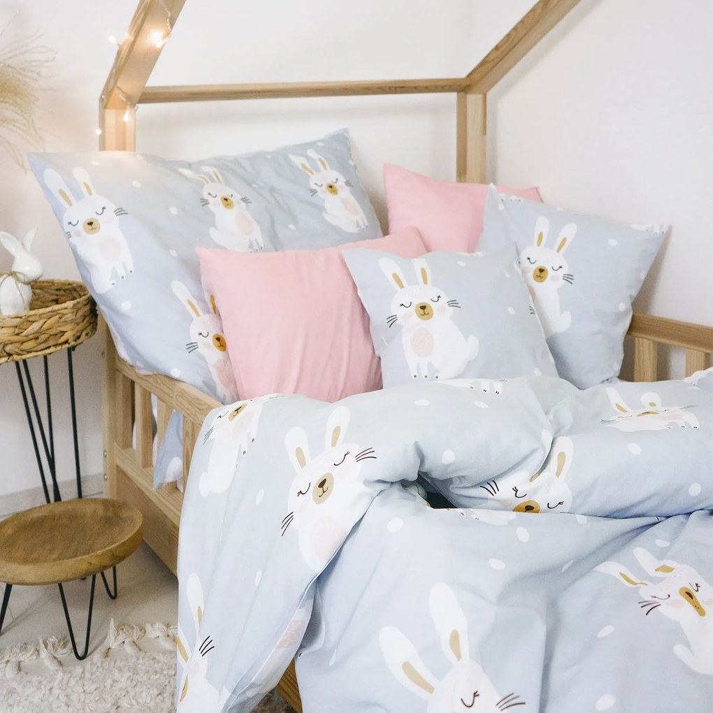 Goldea gyermek pamut ágyneműhuzat - álmodozó nyuszik 150 x 200 és 50 x 60 cm