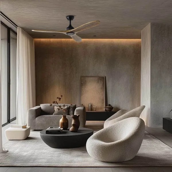 ZEVENTI - Mennyezeti ventilátor LAURIA Wi-Fi Tuya fekete/tölgy + távirányító