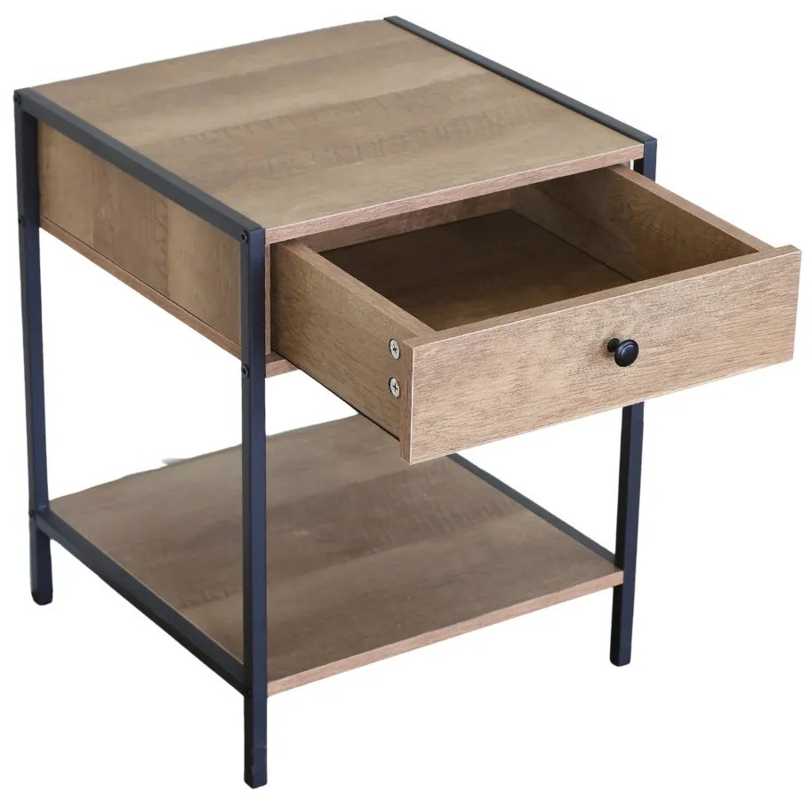 Intenso Home kisasztal / éjjeliszekrény fiókkal 40 x 40cm fém lábbal modern tölgy színben hálószobába nappaliba | Masszív fém váz