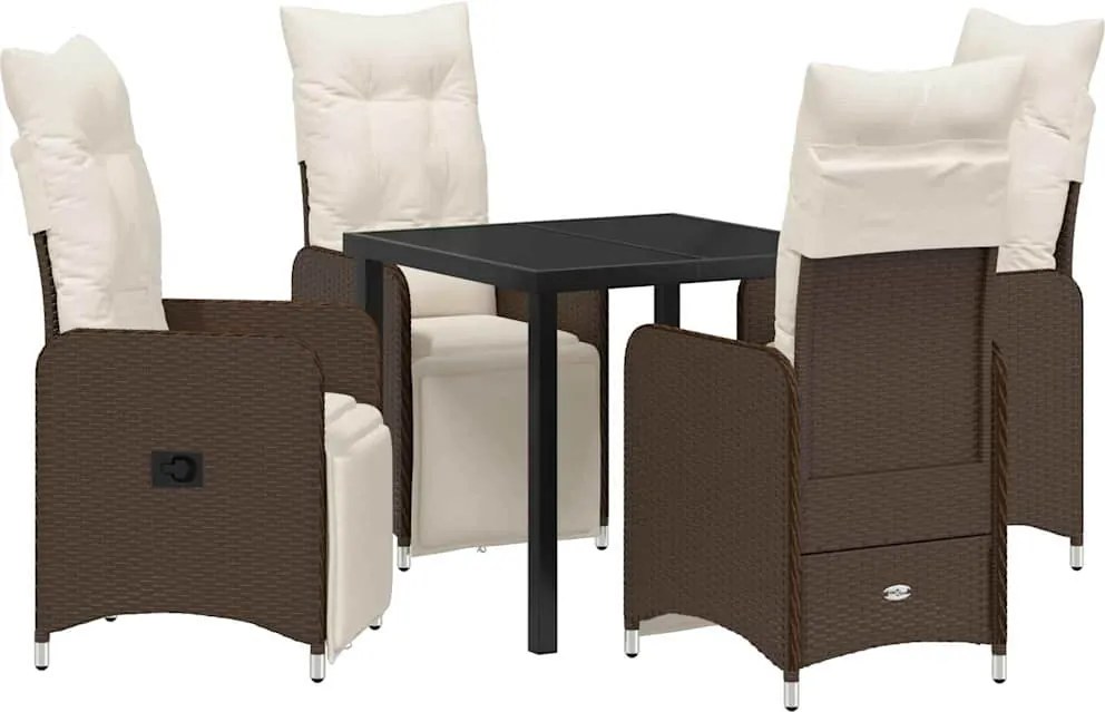 vidaXL Kert étkező szett párnával 5 pcs Barna polirattan