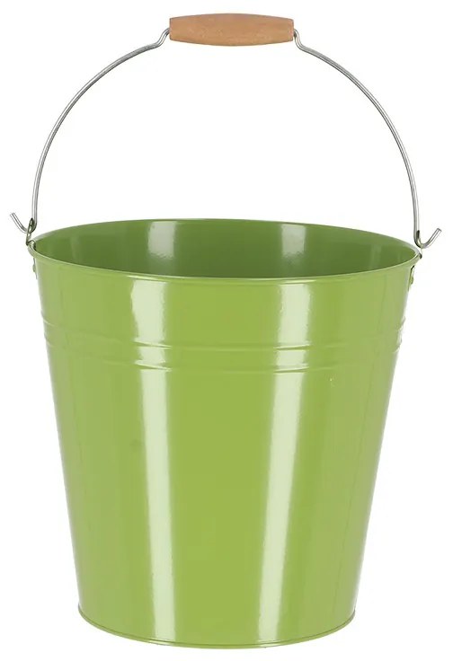 Cink kerti vödör, fa fogóval, 10,75 literes, zöld