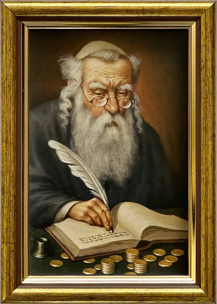 Vászonkép 18x13 Pénzszámláló Zsidó Arany Díszített Fa Keret