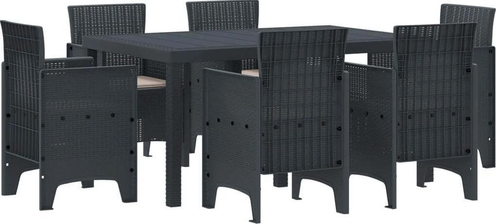 vidaXL Kert étkező szett 7 pcs Antracit Polt rattan