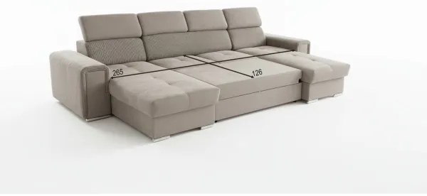 Ággyá nyitható ülőgarnitúra univerzális U-formájú sarokrésszel és tárolóval SALVADA bézs