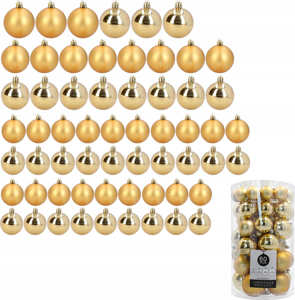 Karácsonyfa Bombák műanyag karácsonyfadísz arany 60 db