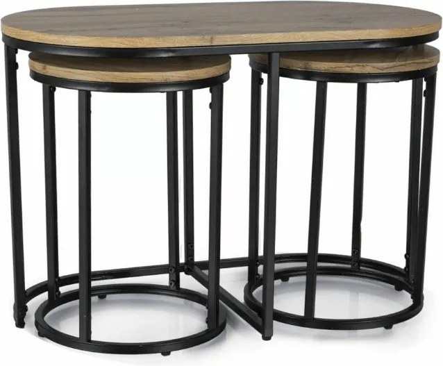 Konferenciasztal TWIXE kis asztalkákkal 75x40 cm, fekete/tölgy artisan dekorációval