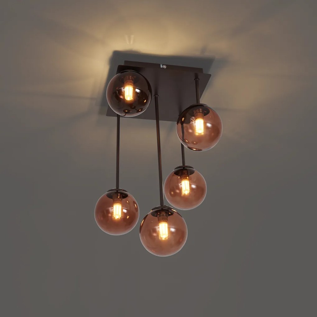 Dizájnos bronz mennyezeti lámpa bronz üveggel, 5-ös - Athén