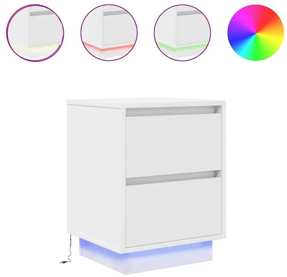 2 db fehér éjjeliszekrények LED világítással 38x34x50 cm