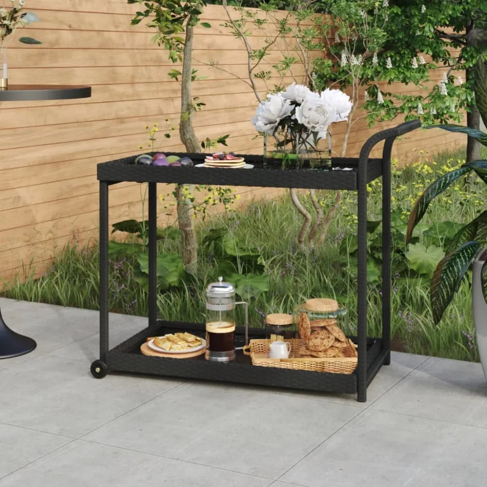 fekete polyrattan bárkocsi 100 x 45 x 83 cm