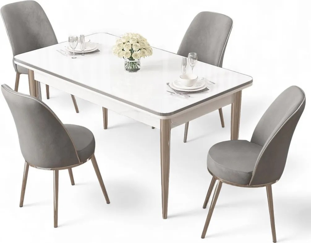 Rewa étkezőgarnitúra, fehér-króm, 110 cm – TR240CHR3045