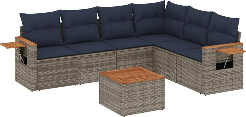 vidaXL 7 részes szürke polyrattan kerti ülőgarnitúra párnákkal