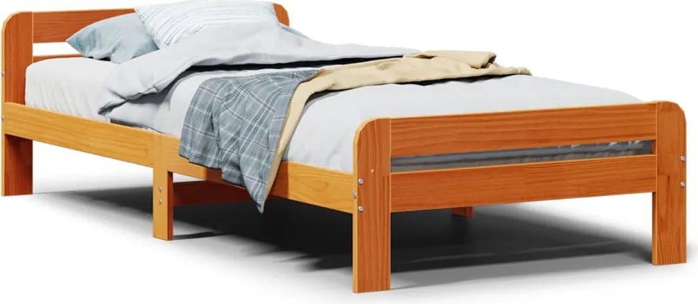 vidaXL viaszbarna tömör fenyőfa ágy matrac nélkül 75 x 190 cm