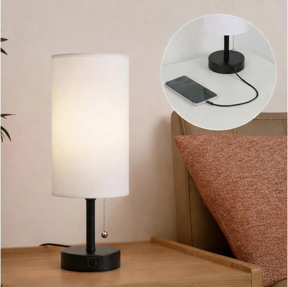 BRILAGI - Asztali lámpa USB-porttal TABLON 1xE27/25W/230V fekete/fehér