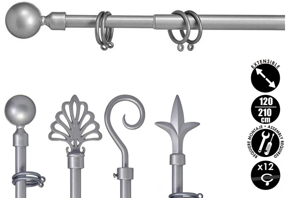 VALANCE GLOBE szürke fém függönykarnis 120-210 cm