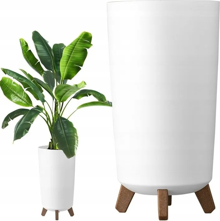Virágtartó, virágtartó Slim Fehér Magas Fedő 4 Lábbal Fa Pálmafa kerti