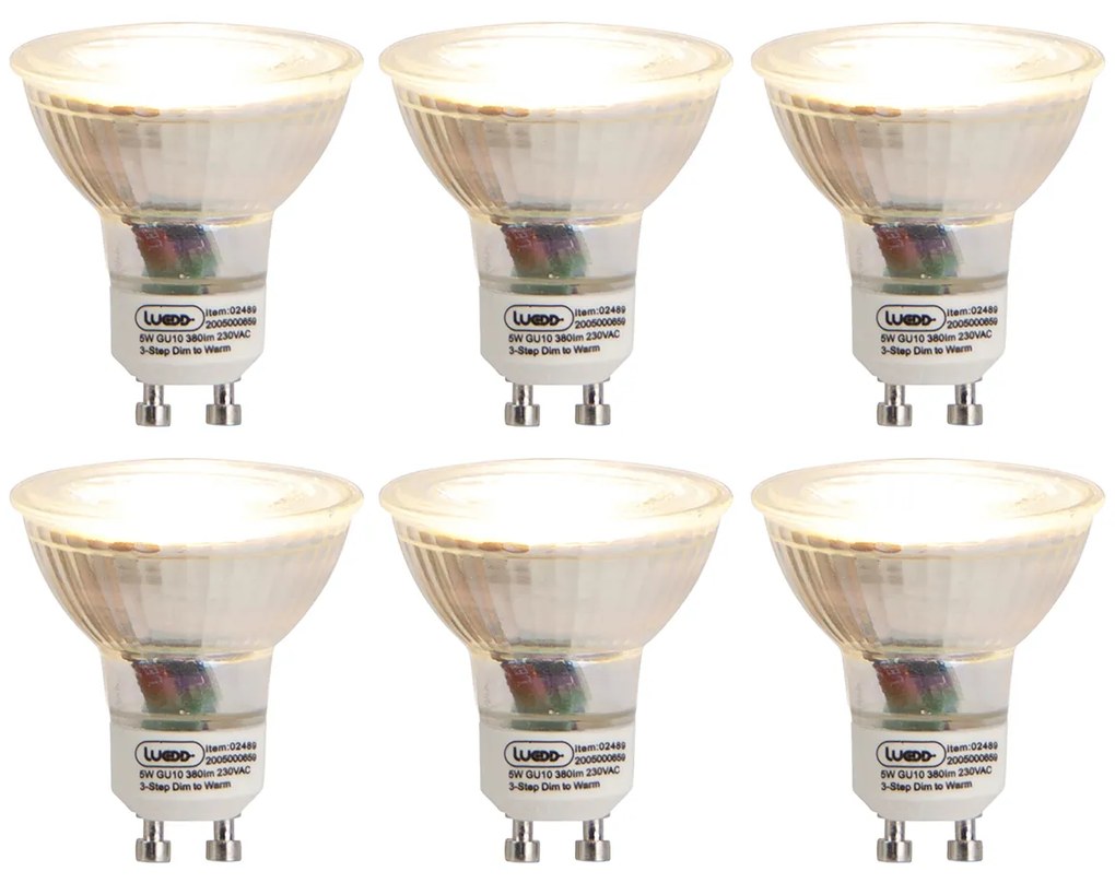 6 db-os GU10 3 fokozatú meleg fényű LED izzó készlet 5W 380lm 2000-2700K