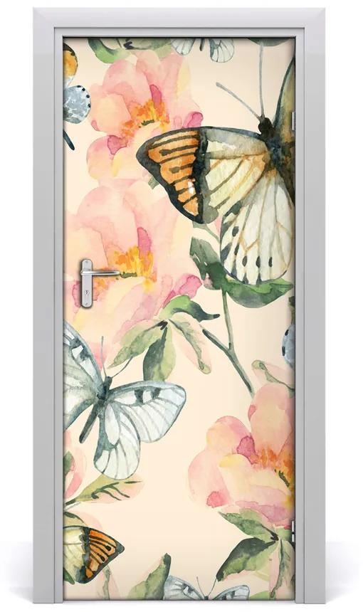 Ajtóposzter öntapadós Rózsák és pillangók 85x205 cm