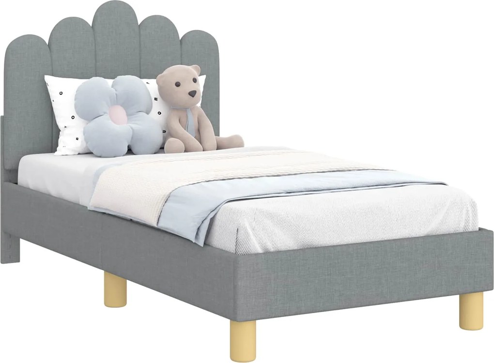 vidaXL Gyerekágy keret fejtámlával Világosszürke 70 x 140 cm szövet