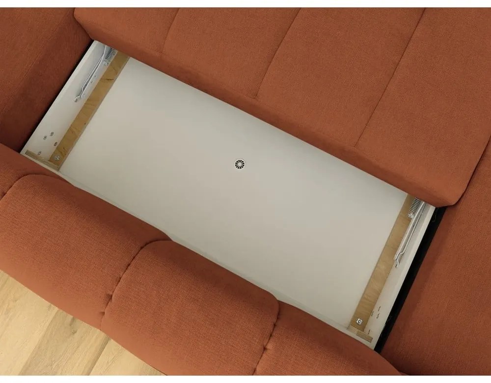 Téglavörös kinyitható-tárolóhelyes sarokkanapé (jobb oldali-U alakú) Fuji – Bobochic Paris