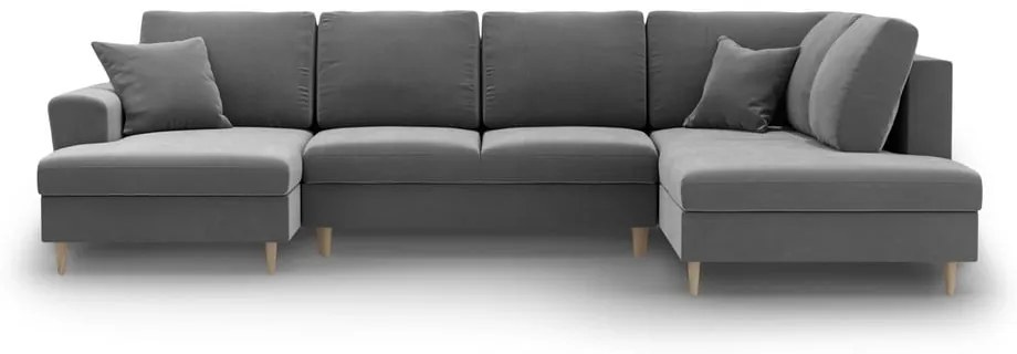 Világosszürke bársony kinyitható tárolóhelyes sarokkanapé (jobb oldali-U alakú) Kyoto – Cosmopolitan Design