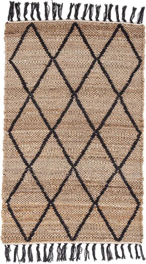 Fekete-natúr színű kézi szövésű juta szőnyeg 60x90 cm Shaila – Yes Everyday
