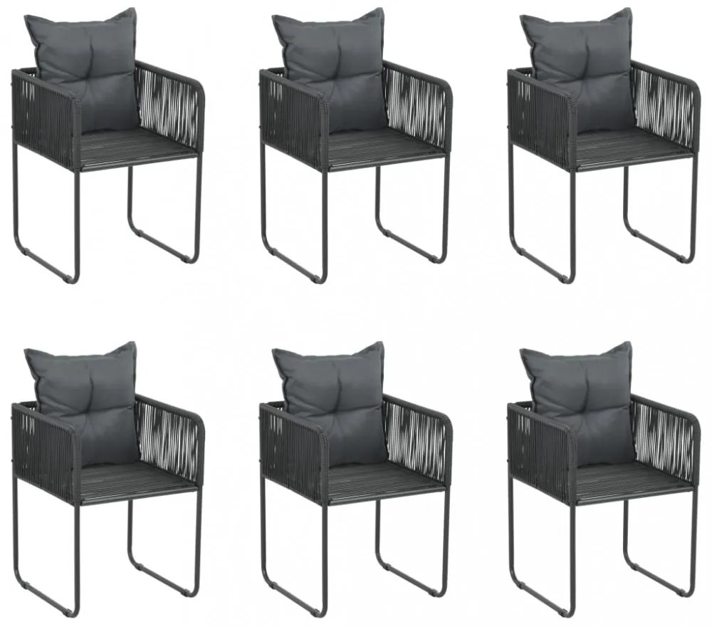6 db fekete polyrattan kültéri szék párnával
