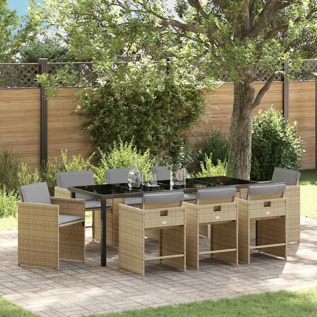 vidaXL Kert étkező szett 9 pcs Bézs polirattan