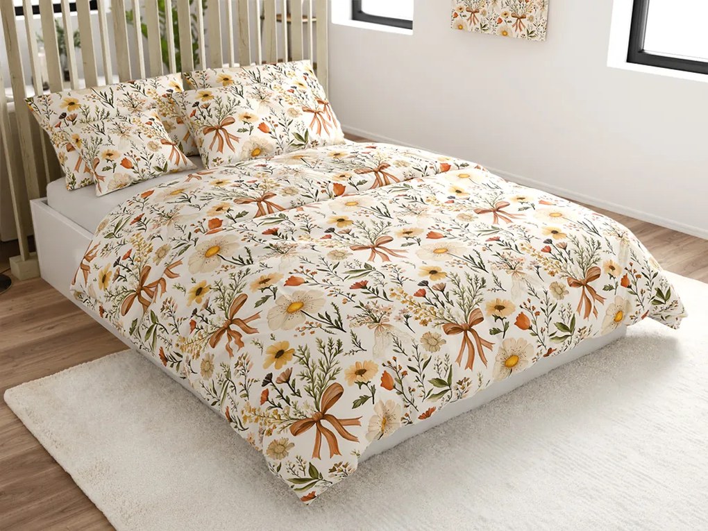 Polipamut ágynemű FLORAL RIBBON POLY krém színű Ágyneműhuzat mérete: 2 db 70 x 90 cm | 200 x 220 cm