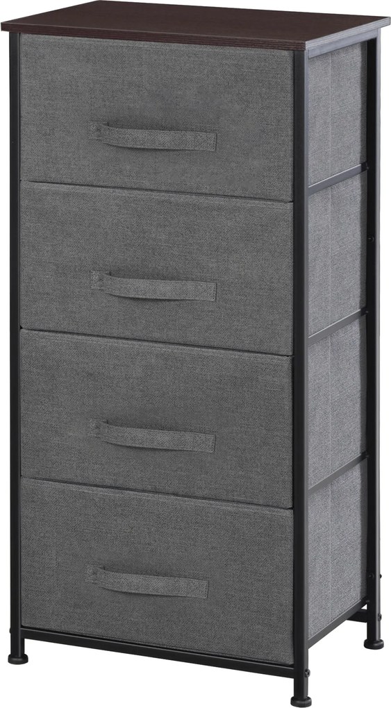 HOMCOM Szövet Fiókos Komód Tárolóegység 4 Fiókkal, 45L x 30W x 92H cm, Szürke Fém Váz | Aosom