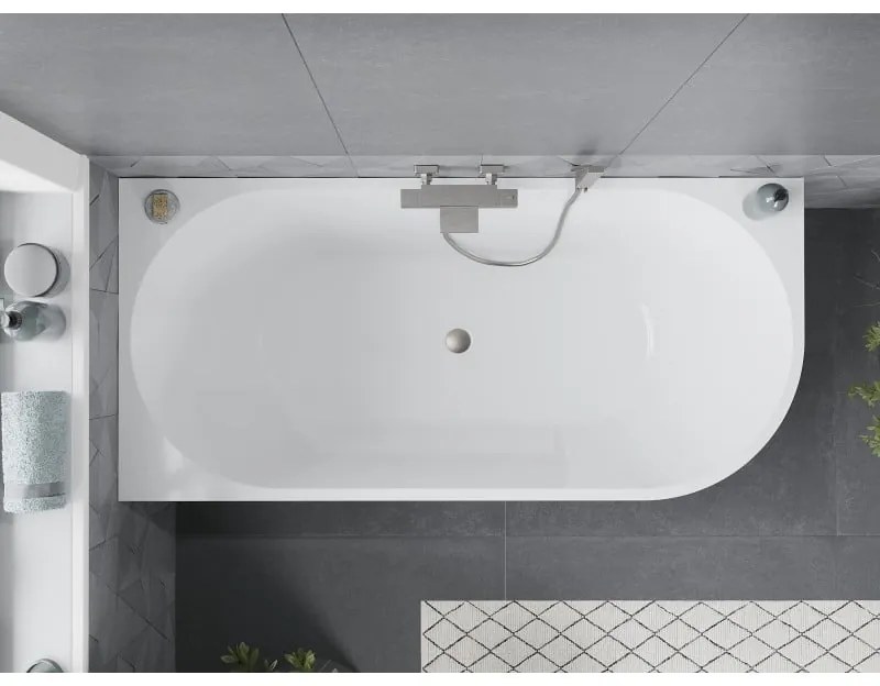 Mexen Mia, szabadon álló sarokkád, láva, 170 x 80 cm, fehér, szálcsiszolt acél túlfolyó, 52691708000L-97