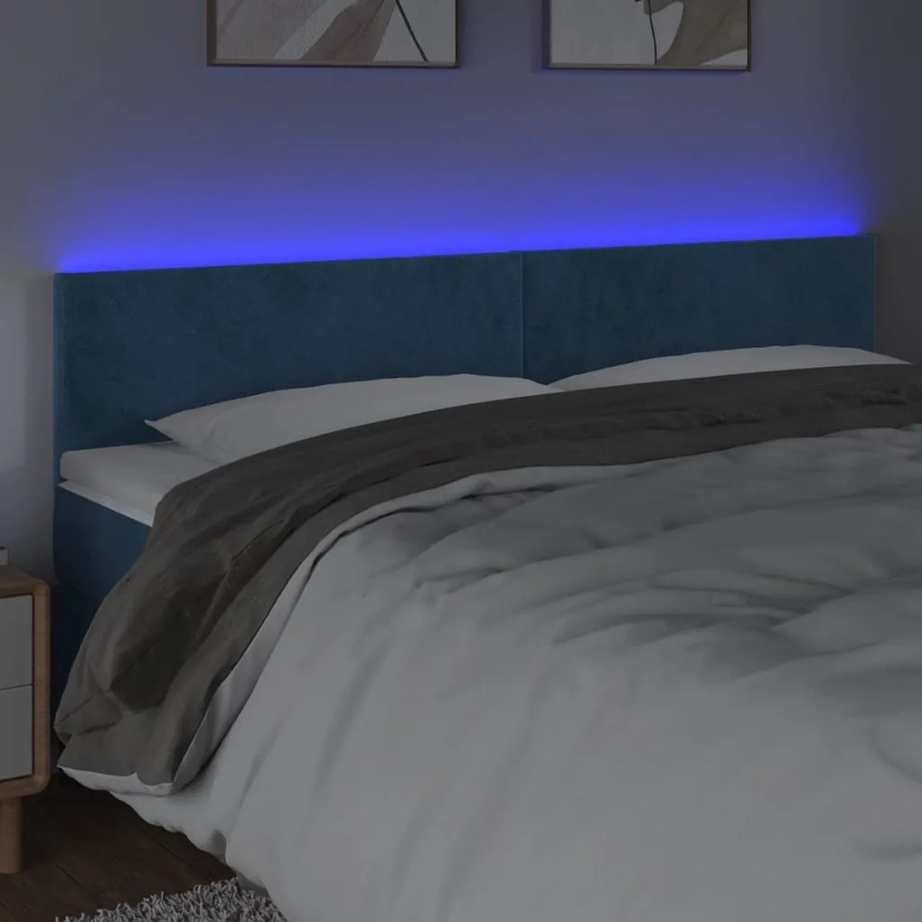 sötétkék bársony LED-es fejtámla 180x5x78/88 cm