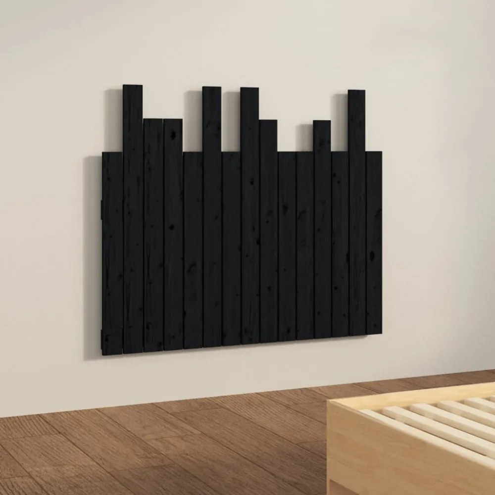 fekete tömör fenyőfa fali fejtámla 95,5 x 3 x 80 cm