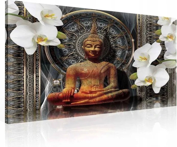 Vászonkép 80x60 Buddha meditáció nyugalom harmónia spiritualitás orchideák Ázsia zen