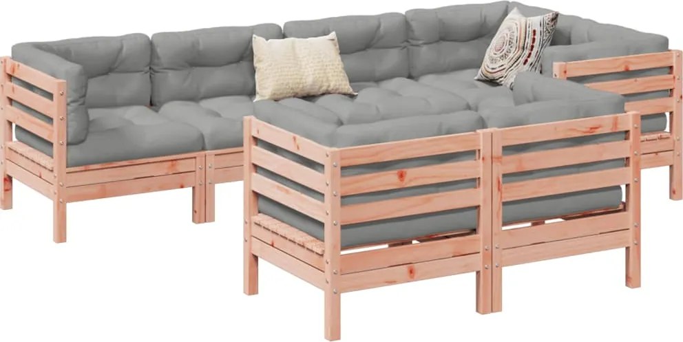 vidaXL 7 részes tömör duglászfenyő kerti társalgószett párnával