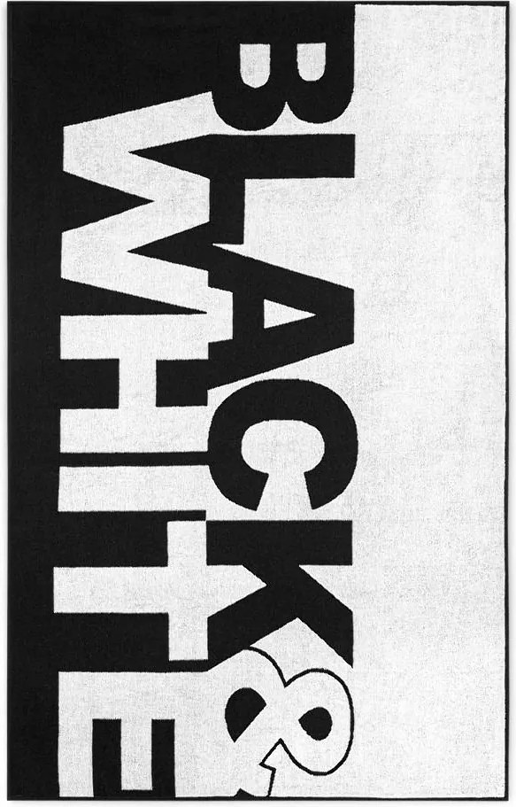 Strandtörölköző 100x160 Black&White fekete fehér pamut frottír felirat