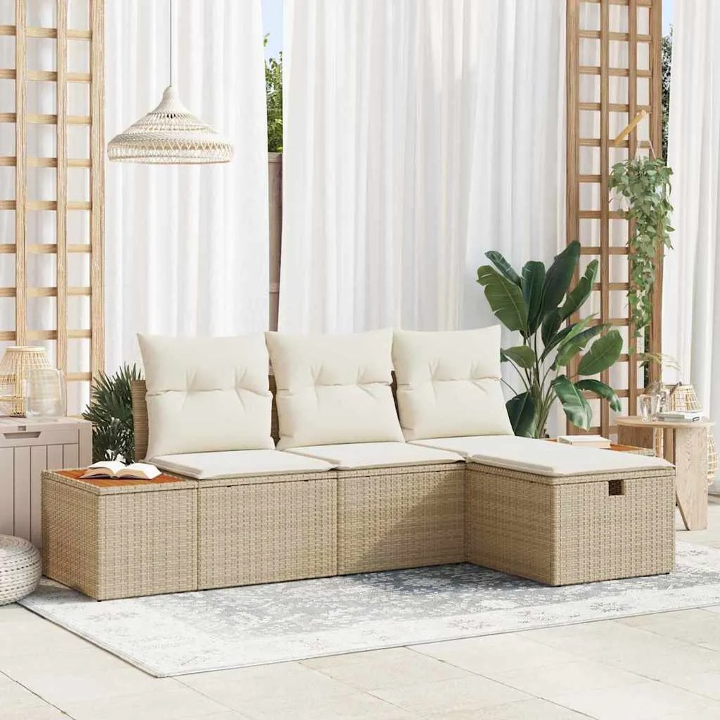 vidaXL Kerti Kanapé Szett párnával 4 pcs Bézs Poli rattan
