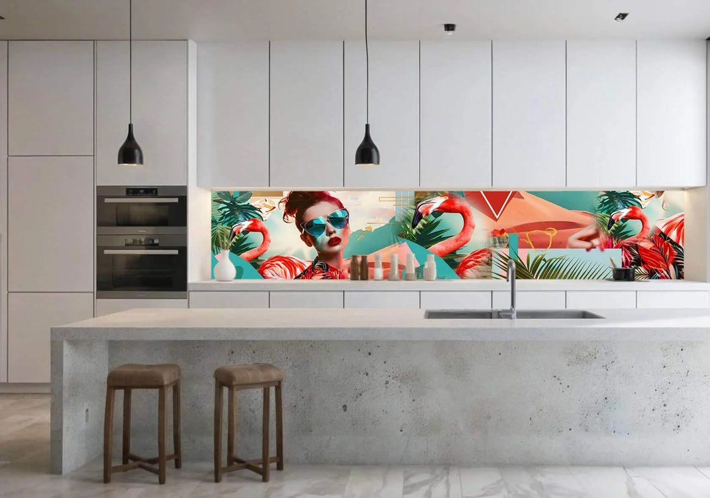 Wallplex konyhahátfal Pink Flamingo (Méret: 60x240)