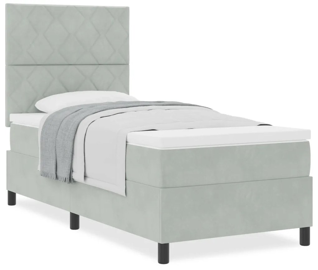 Boxspring Ágy Mattal Világosszürke Egyszemélyes Bársony