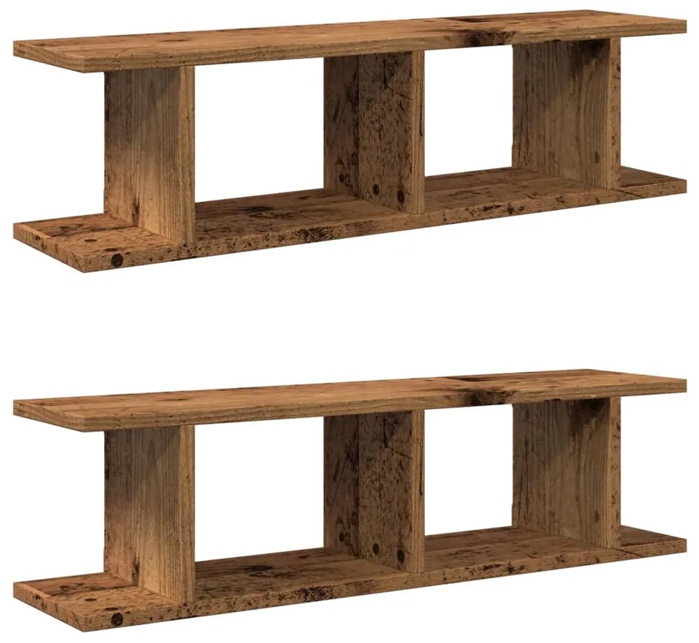 2 db antik fa színű szerelt fa fali polc 75 x 18 x 20 cm