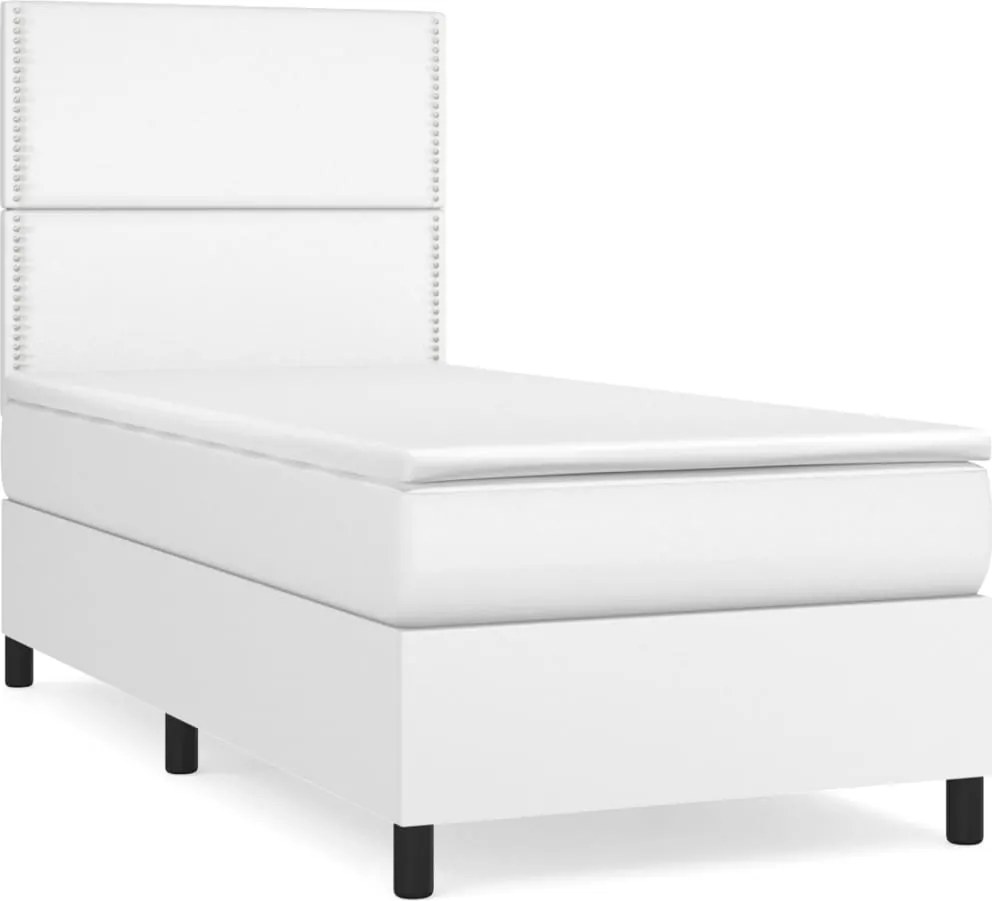 vidaXL fehér műbőr rugós ágy matraccal 100 x 200 cm