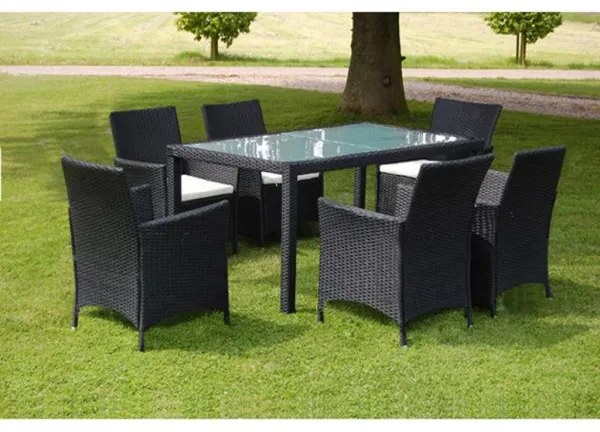 Casaria® Kerti rattan szett Berlin 1+6 - fekete