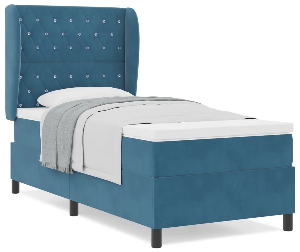 Boxspring Ágy Matraccal Sötétkék 90x190 cm Bársony