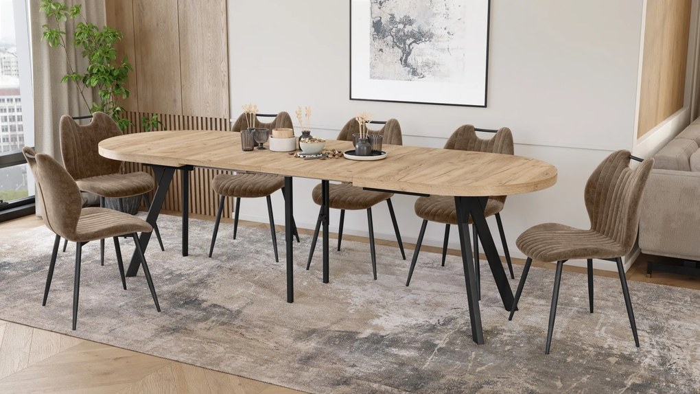 Mazzoni Ovális bővíthető étkezőasztal EXPANSO Craft Arany Tölgy / fekete lábak