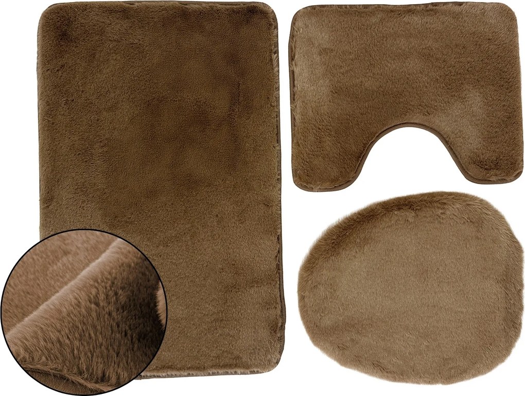 Fürdőszobaszőnyeg Csúszásgátló Lombok Puha Bolyhos Barna 3 részes